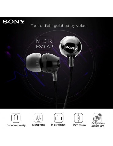 SONY MDR-EX15AP In-Ear Earphones 3.5mm Wired Earbuds Subwoofer Stereo Handsfree with Microphone Portable Headset