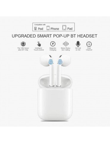 i12 True Wireless Earphones Wireless BT Earphones BT 5.0 Smart Headset Portable Sports Wireless Headset with 300mAh Charging Case Touch-control Noise Reduction Compatible with Android / iOS Devices