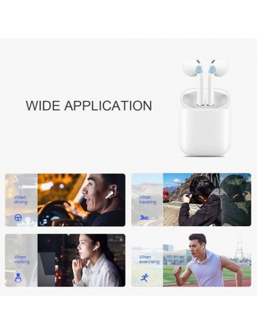 i12 True Wireless Earphones Wireless BT Earphones BT 5.0 Smart Headset Portable Sports Wireless Headset with 300mAh Charging Case Touch-control Noise Reduction Compatible with Android / iOS Devices