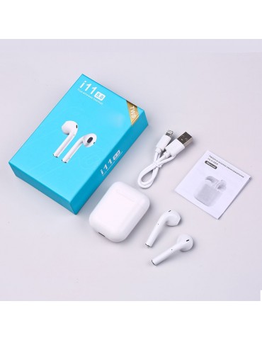 i11 True Wireless Earphones Wireless BT Earphones BT 5.0 Smart Headset Portable Sports Wireless Headset with 300mAh Charging Case Touch-control Noise Reduction Compatible with Android / iOS Devices