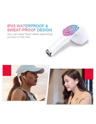 i12 True Wireless Earphones Wireless BT Earphones BT 5.0 Smart Headset Portable Sports Wireless Headset with 300mAh Charging Case Touch-control Noise Reduction Compatible with Android / iOS Devices