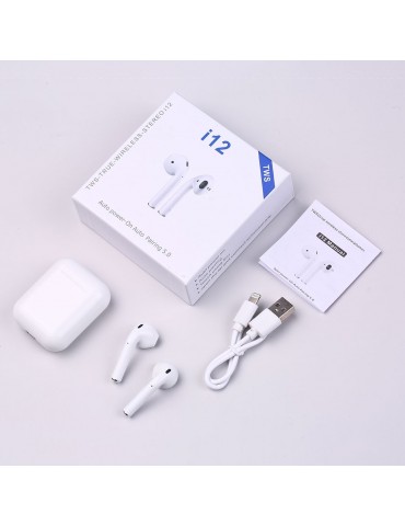 i12 True Wireless Earphones Wireless BT Earphones BT 5.0 Smart Headset Portable Sports Wireless Headset with 300mAh Charging Case Touch-control Noise Reduction Compatible with Android / iOS Devices