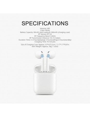 i12 True Wireless Earphones Wireless BT Earphones BT 5.0 Smart Headset Portable Sports Wireless Headset with 300mAh Charging Case Touch-control Noise Reduction Compatible with Android / iOS Devices