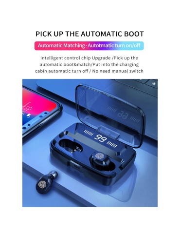 F9 In-Ear BT Earphones with Stereo Sound Noise Reduction Waterproof Sport Earbuds with LED-Digital Display Touch-Control Headphones HD Call Earbuds with MIC Compatible with iOS Android